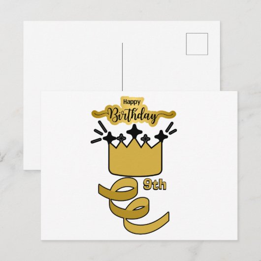  Personalized 9th Birthday King Crown Design ポストカード (正面/裏面)
