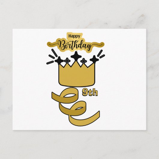  Personalized 9th Birthday King Crown Design ポストカード (正面)