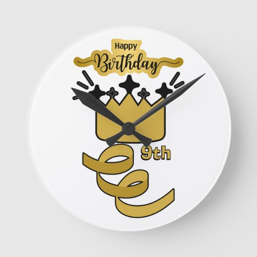  Personalized 9th Birthday King Crown Design ラウンド壁時計 (正面)