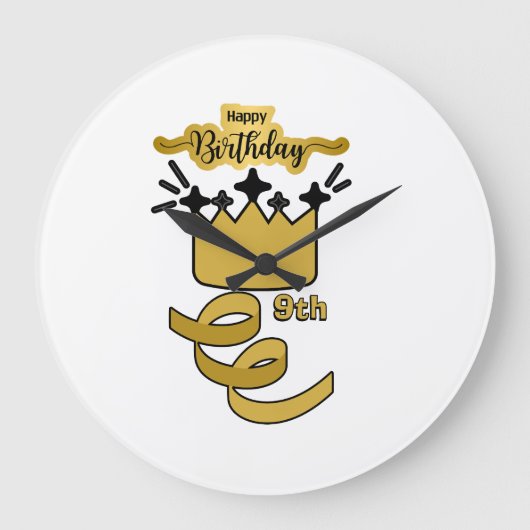  Personalized 9th Birthday King Crown Design ラージ壁時計 (正面)