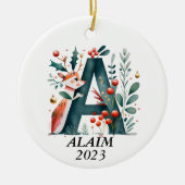Personalized "A" Initial Christmas Ornament セラミックオーナメント (正面)