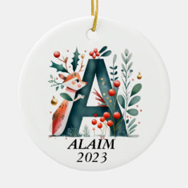 Personalized "A" Initial Christmas Ornament セラミックオーナメント