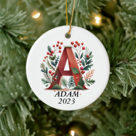 Personalized "A" Initial Christmas Ornament セラミックオーナメント