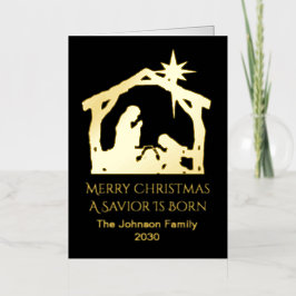 Personalized A Savior Is Born Nativity Scene Gold  箔シーズンカード