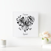Personalized Abstract Black & White Heart Design  スクエア壁時計 (ホーム)