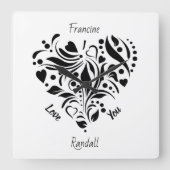 Personalized Abstract Black & White Heart Design  スクエア壁時計 (正面)
