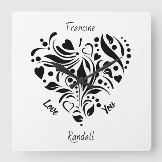 Personalized Abstract Black & White Heart Design  スクエア壁時計 (正面)