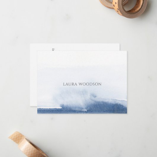 Personalized Abstract Blue Watercolor ノートカード (正面/裏面インサイチュ)