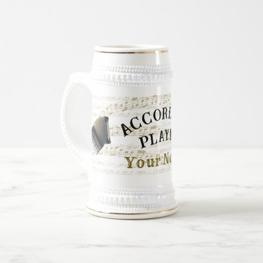 Personalized Accordion player beer stein mug ビールジョッキ (正面左)
