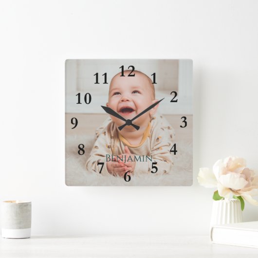 Personalized Add-a-Photo Square Wall Clock スクエア壁時計 (ホーム)