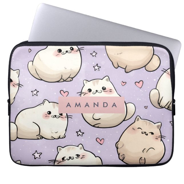 Personalized Adorable Chubby Cat Pattern ラップトップスリーブ (正面)