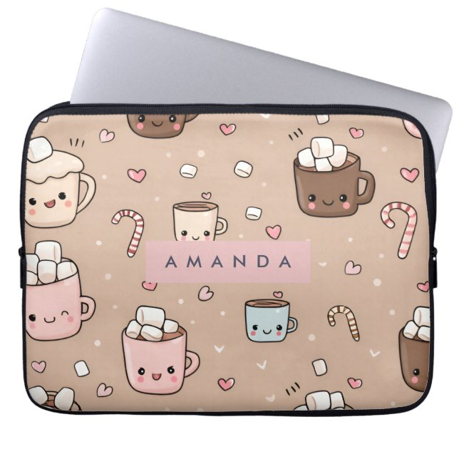 Personalized Adorable Cozy Hot Cocoa Pattern ラップトップスリーブ (正面)