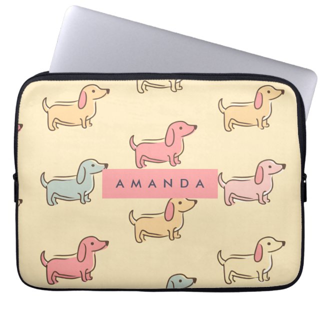 Personalized Adorable Dachshund Dog Pattern ラップトップスリーブ (正面)