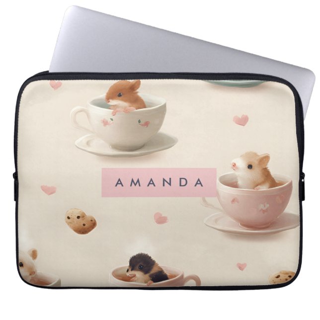 Personalized Adorable Hamster in Teacup Pattern ラップトップスリーブ (正面)