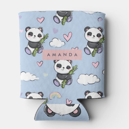 Personalized Adorable Pastel Panda Pattern 缶クーラー (裏面)