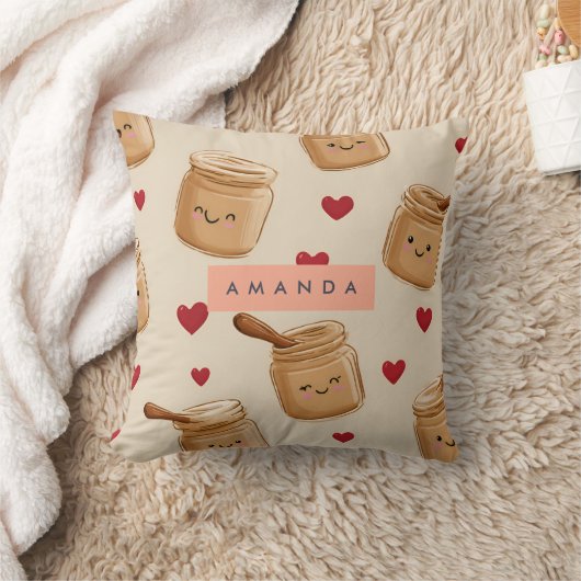 Personalized Adorable Peanut Butter Jar Pattern  クッション (ブランケット)