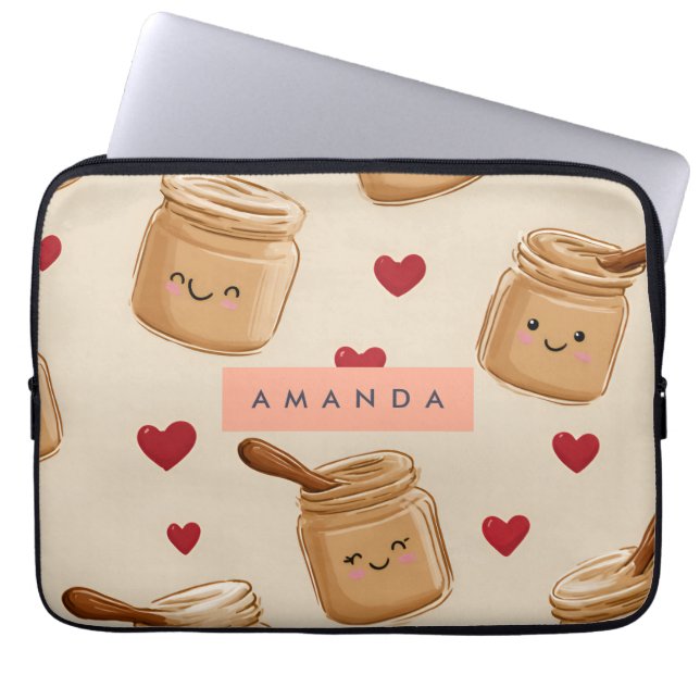Personalized Adorable Peanut Butter Jar Pattern  ラップトップスリーブ (正面)