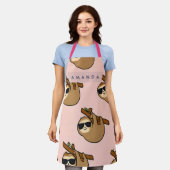 Personalized Adorable Sloth with Glasses Pattern エプロン (着用した状態)