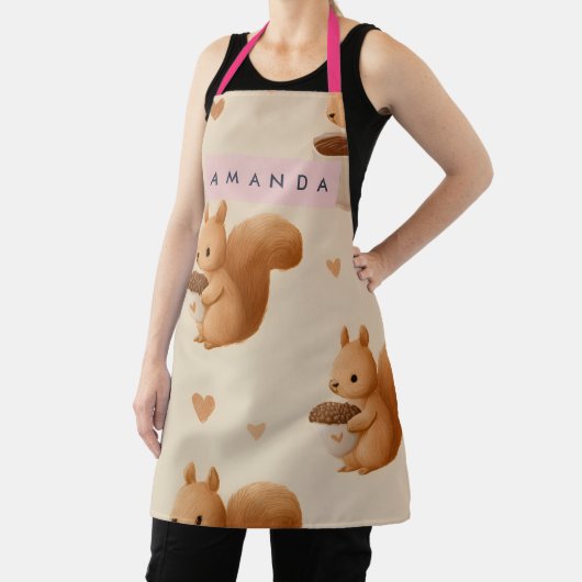 Personalized Adorable Squirrel and Acorn Pattern エプロン (インサイチュ)