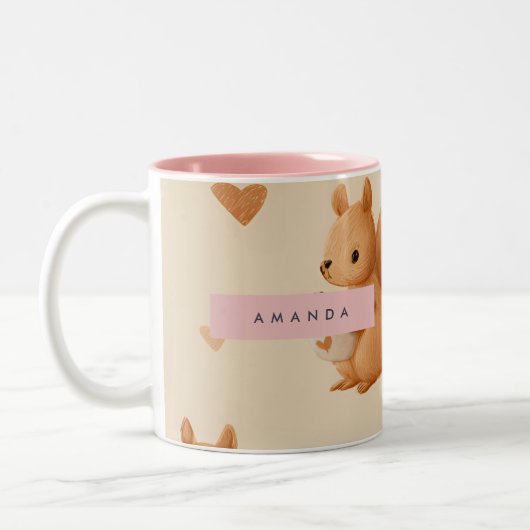 Personalized Adorable Squirrel and Acorn Pattern ツートーンマグカップ (左)