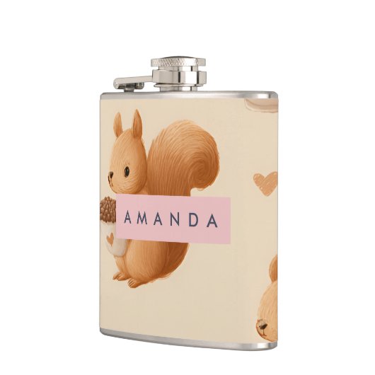 Personalized Adorable Squirrel and Acorn Pattern フラスク (左)