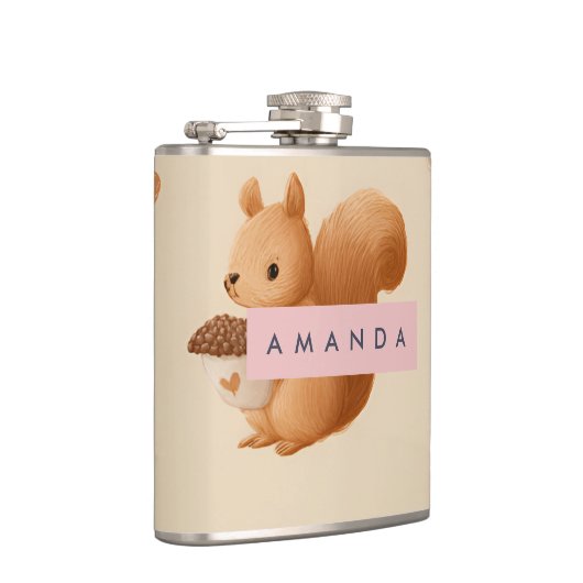 Personalized Adorable Squirrel and Acorn Pattern フラスク (右)