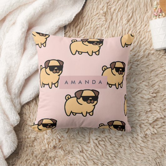 Personalized Adorable Sunglasses Pug Pattern クッション (ブランケット)