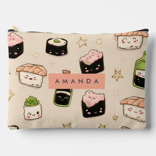 Personalized Adorable Sushi and Soy Sauce Pattern アクセサリーポーチ (正面)