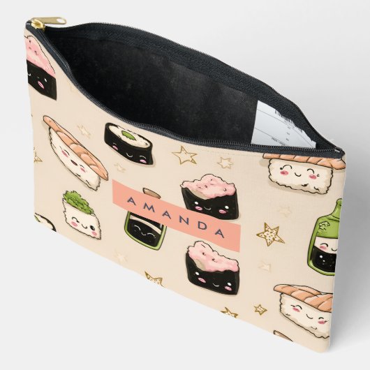 Personalized Adorable Sushi and Soy Sauce Pattern アクセサリーポーチ (見開き)