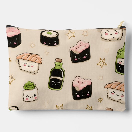 Personalized Adorable Sushi and Soy Sauce Pattern アクセサリーポーチ (裏面)