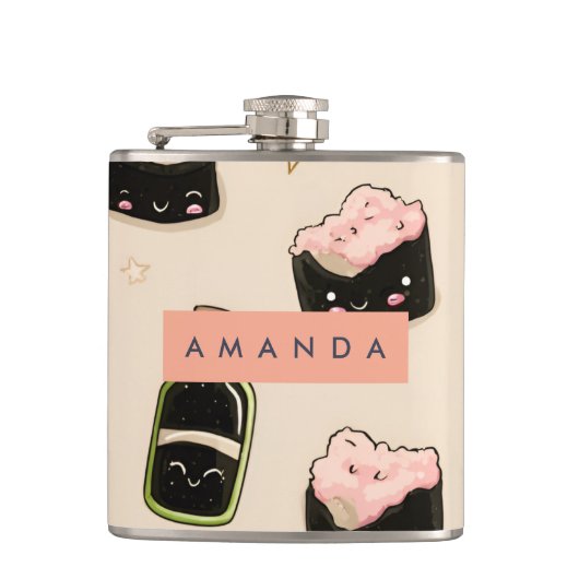 Personalized Adorable Sushi and Soy Sauce Pattern フラスク (正面)