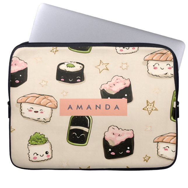 Personalized Adorable Sushi and Soy Sauce Pattern ラップトップスリーブ (正面)