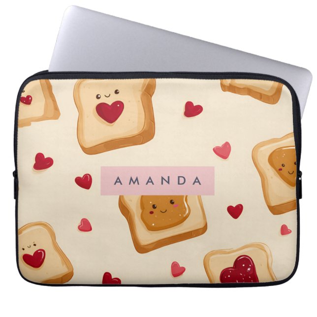 Personalized Adorable Toast and Heart Jam Pattern ラップトップスリーブ (正面)