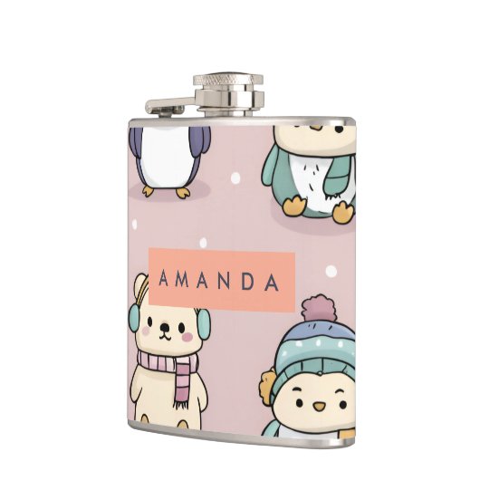 Personalized Adorable Winter Penguin Pattern フラスク (左)