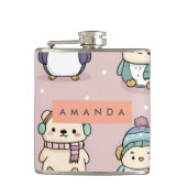 Personalized Adorable Winter Penguin Pattern フラスク (正面)