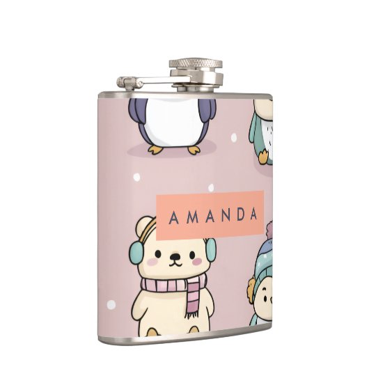 Personalized Adorable Winter Penguin Pattern フラスク (右)