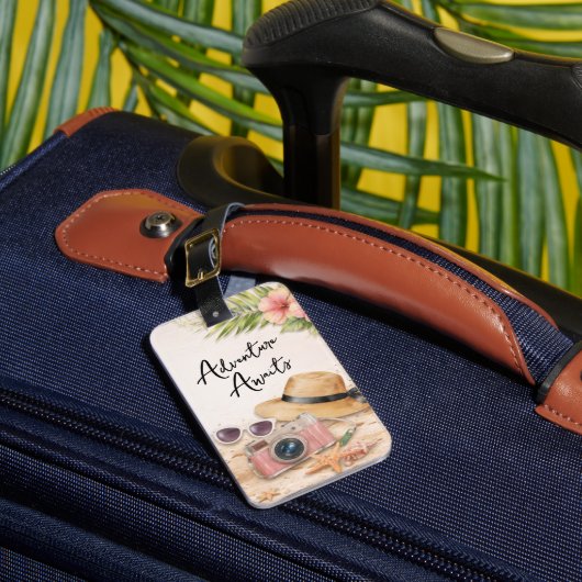 Personalized Adventure Awaits Tropical Floral ラゲッジタグ (正面インサイチュ1)