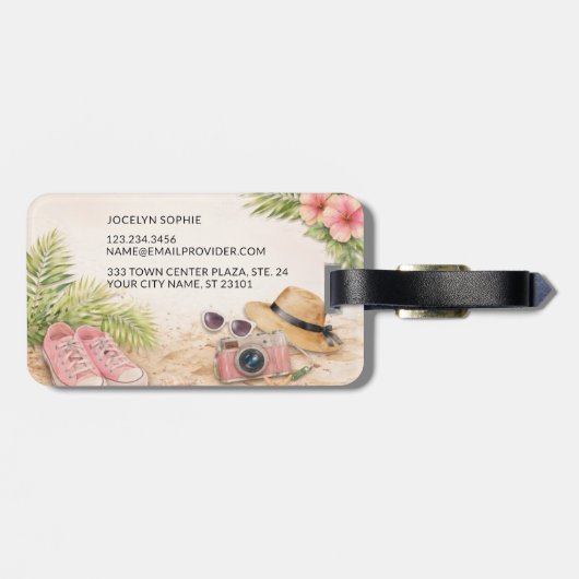 Personalized Adventure Awaits Tropical Floral ラゲッジタグ (裏面横)