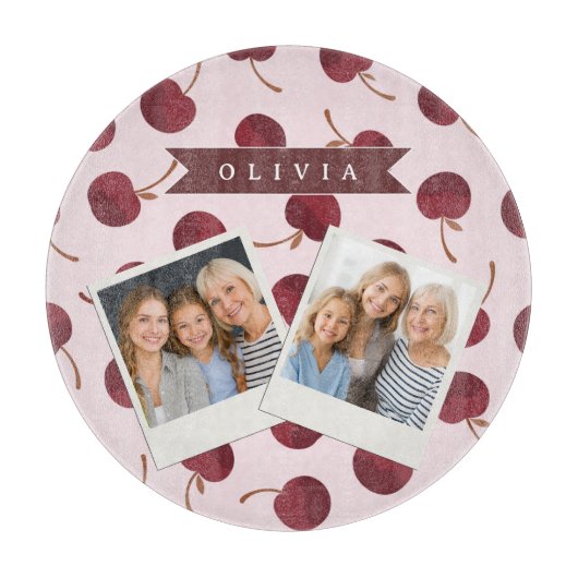 Personalized Aesthetic Cherry Pattern Name Gift カッティングボード (正面)