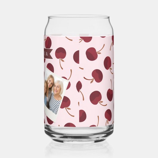 Personalized Aesthetic Cherry Pattern Name Gift ガラス缶 (左)
