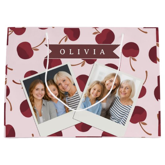 Personalized Aesthetic Cherry Pattern Name Gift ラージペーパーバッグ (正面)
