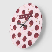 Personalized Aesthetic Cherry Pattern Name Gift ラージ壁時計 (傾斜)