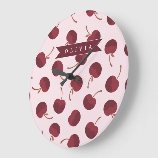 Personalized Aesthetic Cherry Pattern Name Gift ラージ壁時計 (傾斜)