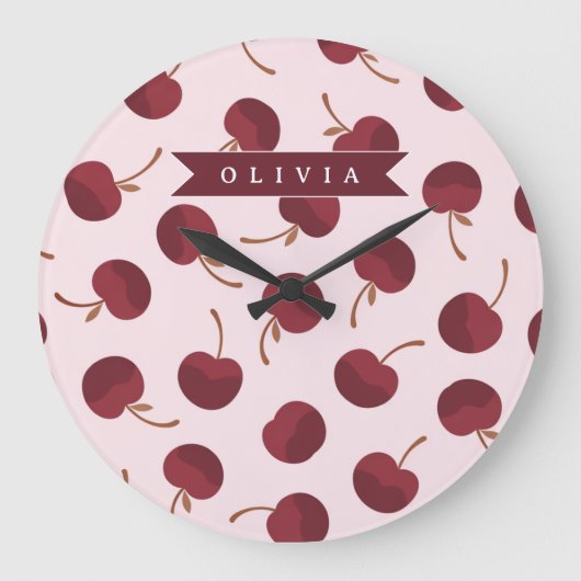 Personalized Aesthetic Cherry Pattern Name Gift ラージ壁時計 (正面)