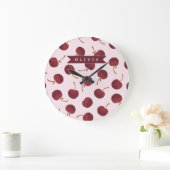 Personalized Aesthetic Cherry Pattern Name Gift ラージ壁時計 (ホーム)