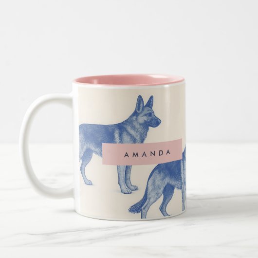 Personalized Aesthetic German Shepherd Pattern ツートーンマグカップ (左)