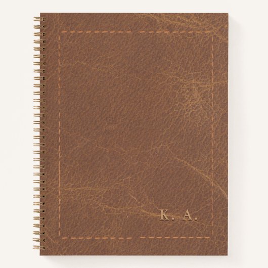 Personalized Aged Leather Notebook with Initials ノートブック (正面)