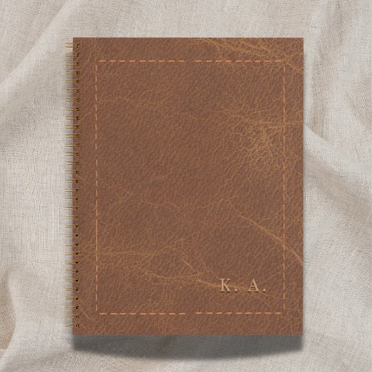 Personalized Aged Leather Notebook with Initials ノートブック