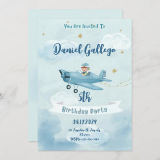 Personalized Airplane Boy Birthday Invitation 招待状