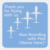  Personalized Airplanes in Flight on Sky Blue スクエアシール (正面)